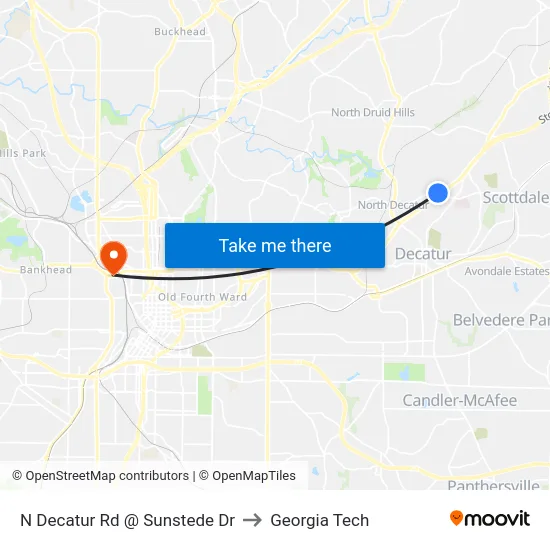 N Decatur Rd @ Sunstede Dr to Georgia Tech map