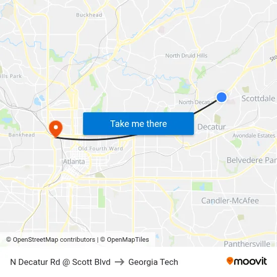 N Decatur Rd @ Scott Blvd to Georgia Tech map