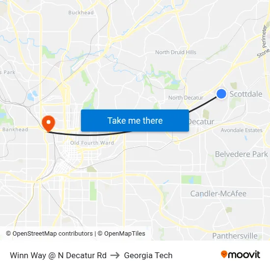 Winn Way @ N Decatur Rd to Georgia Tech map