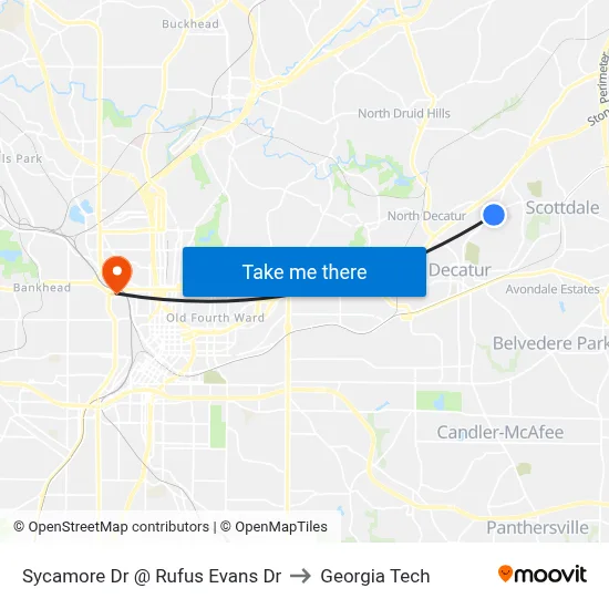 Sycamore Dr @ Rufus Evans Dr to Georgia Tech map