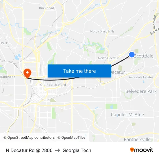 N Decatur Rd @ 2806 to Georgia Tech map