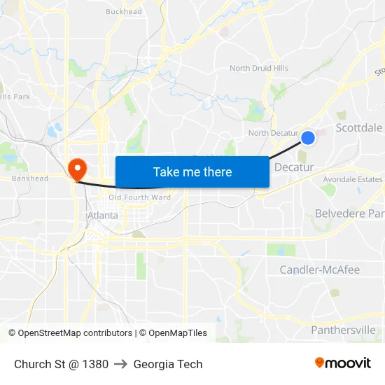 Church St @ 1380 to Georgia Tech map