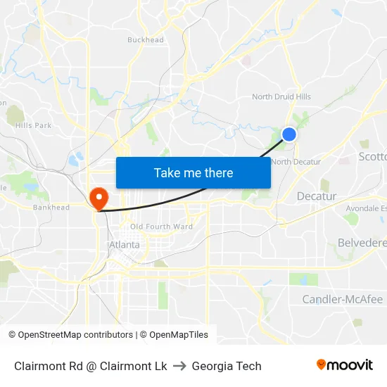 Clairmont Rd @ Clairmont Lk to Georgia Tech map