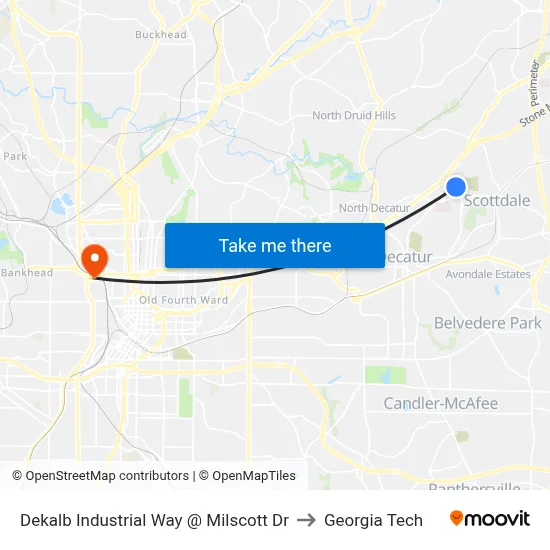 Dekalb Industrial Way @ Milscott Dr to Georgia Tech map