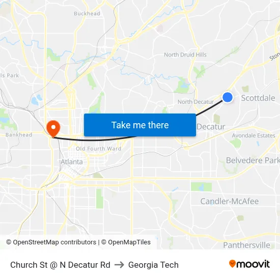 Church St @ N Decatur Rd to Georgia Tech map