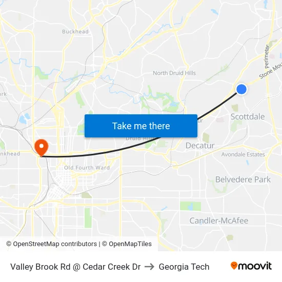 Valley Brook Rd @ Cedar Creek Dr to Georgia Tech map