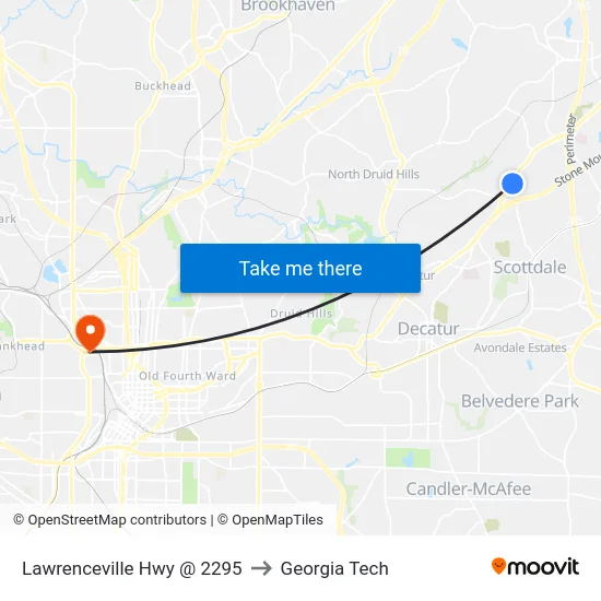 Lawrenceville Hwy @ 2295 to Georgia Tech map