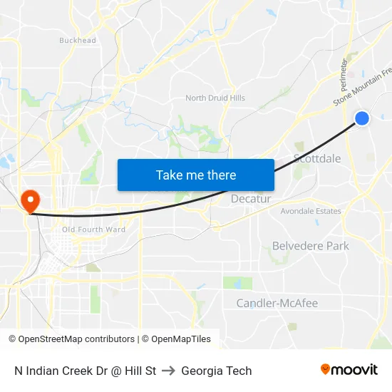 N Indian Creek Dr @ Hill St to Georgia Tech map