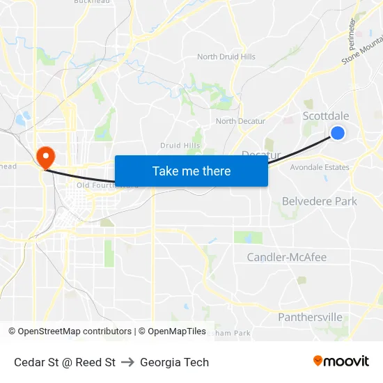 Cedar St @ Reed St to Georgia Tech map