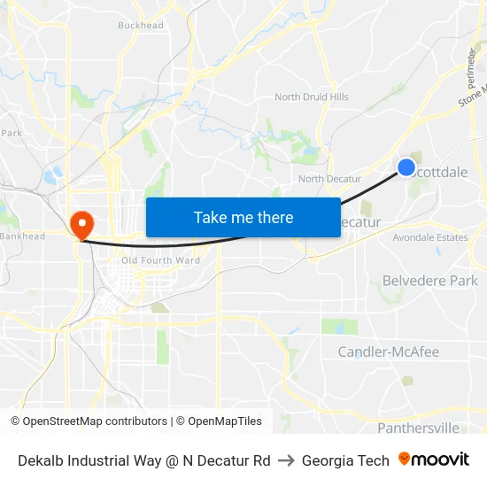 Dekalb Industrial Way @ N Decatur Rd to Georgia Tech map