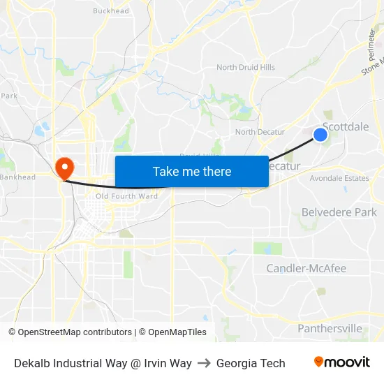 Dekalb Industrial Way @ Irvin Way to Georgia Tech map