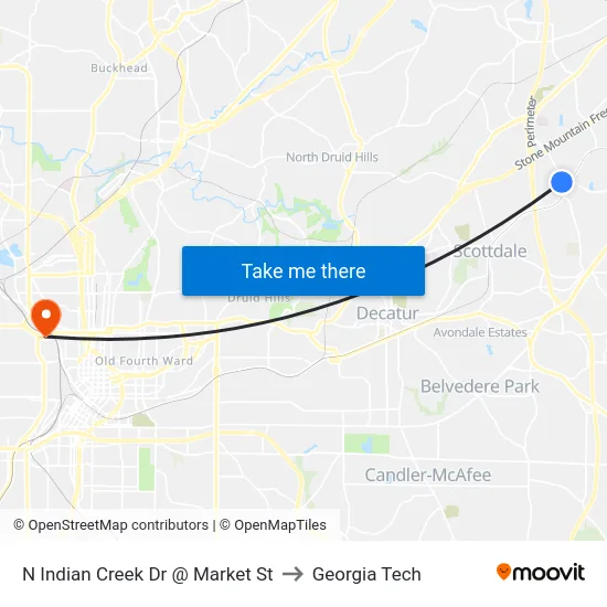 N Indian Creek Dr @ Market St to Georgia Tech map