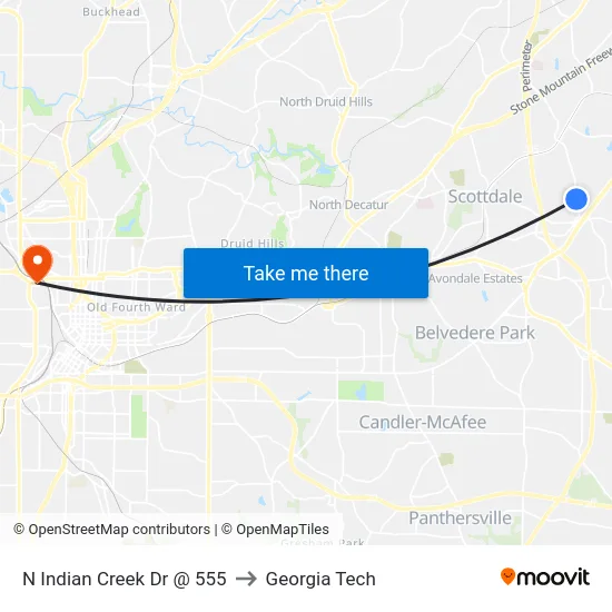 N Indian Creek Dr @ 555 to Georgia Tech map