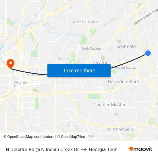 N Decatur Rd @ N Indian Creek Dr to Georgia Tech map