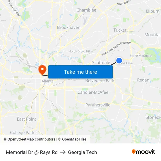Memorial Dr @ Rays Rd to Georgia Tech map