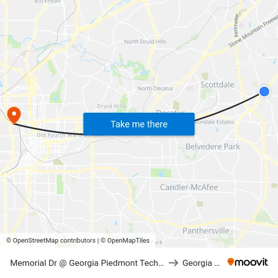 Memorial Dr @ Georgia Piedmont Tech College Dr to Georgia Tech map