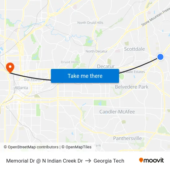 Memorial Dr @ N Indian Creek Dr to Georgia Tech map