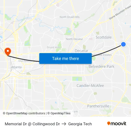 Memorial Dr @ Collingwood Dr to Georgia Tech map