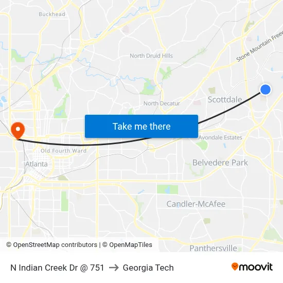 N Indian Creek Dr @ 751 to Georgia Tech map