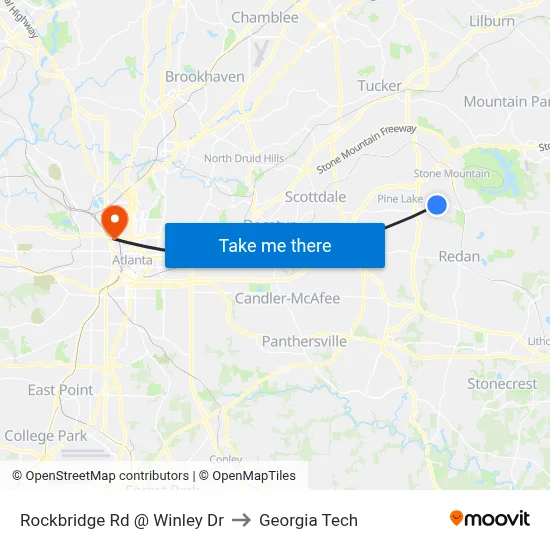 Rockbridge Rd @ Winley Dr to Georgia Tech map