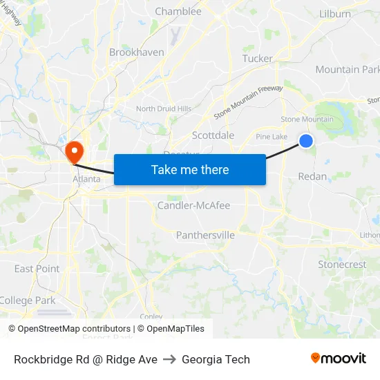 Rockbridge Rd @ Ridge Ave to Georgia Tech map