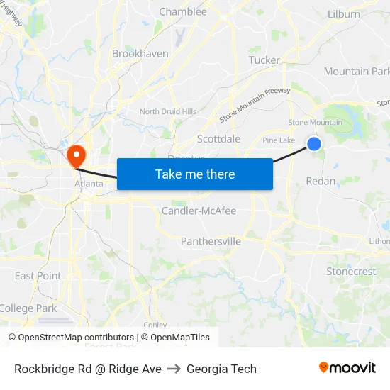 Rockbridge Rd @ Ridge Ave to Georgia Tech map