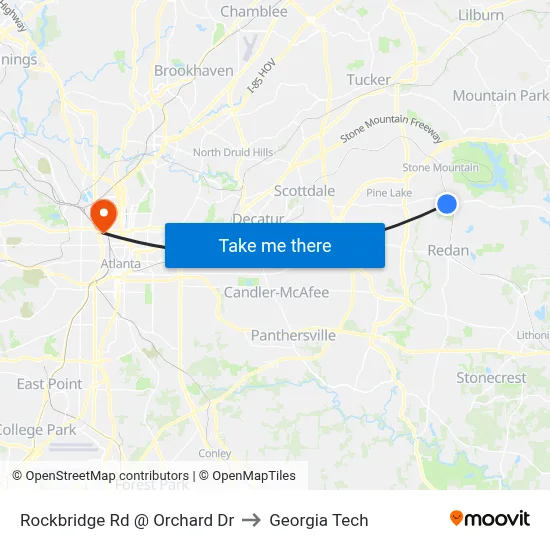 Rockbridge Rd @ Orchard Dr to Georgia Tech map