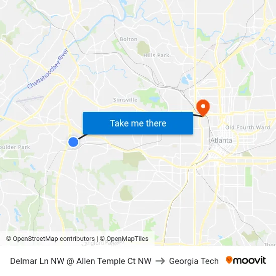 Delmar Ln NW @ Allen Temple Ct NW to Georgia Tech map