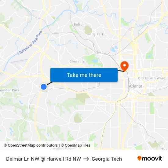Delmar Ln NW @ Harwell Rd NW to Georgia Tech map