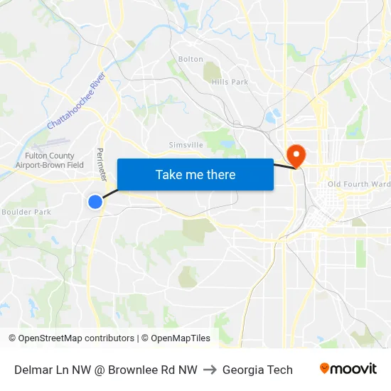 Delmar Ln NW @ Brownlee Rd NW to Georgia Tech map