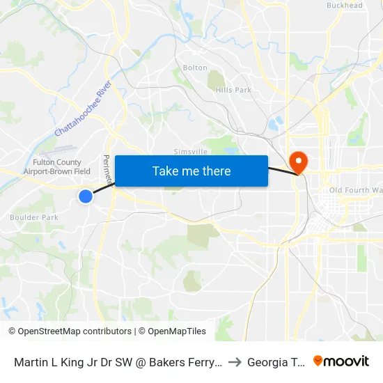 Martin L King Jr Dr SW @ Bakers Ferry Rd SW to Georgia Tech map