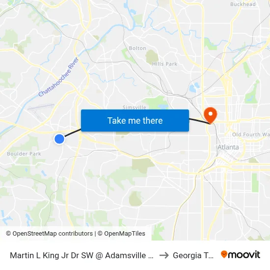 Martin L King Jr Dr SW @ Adamsville Dr SW to Georgia Tech map