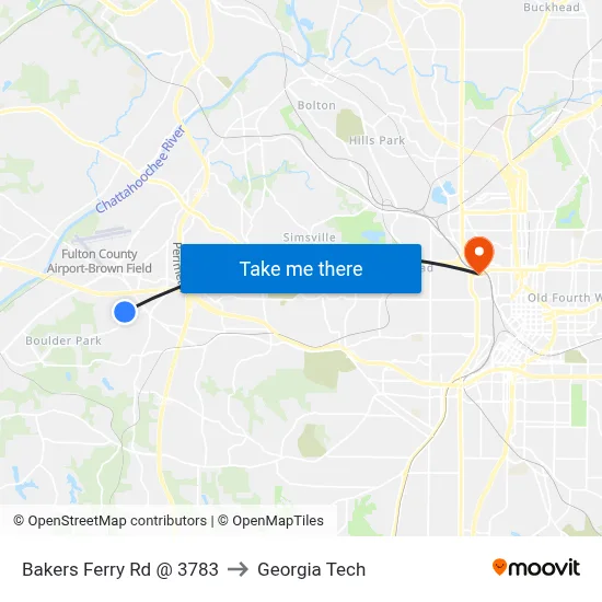 Bakers Ferry Rd @ 3783 to Georgia Tech map