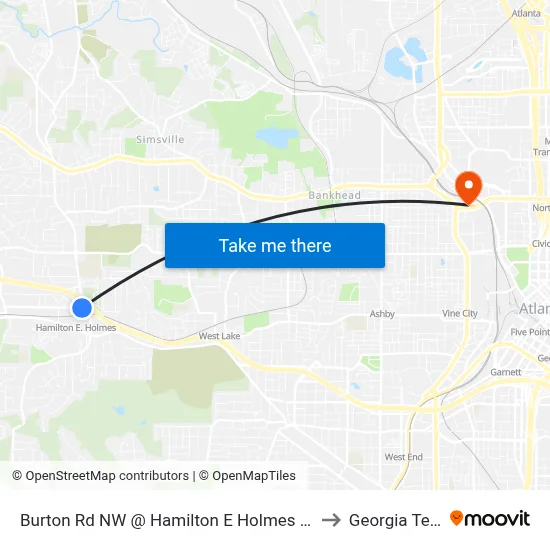 Burton Rd NW @ Hamilton E Holmes Dr N to Georgia Tech map
