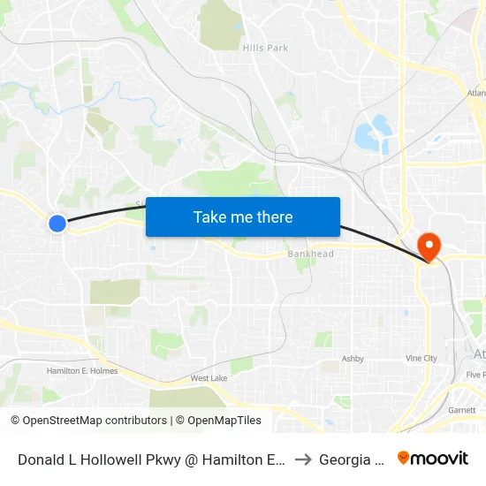Donald L Hollowell Pkwy @ Hamilton E Holmes Dr to Georgia Tech map