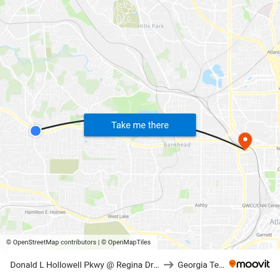 Donald L Hollowell Pkwy @ Regina Dr NW to Georgia Tech map