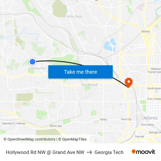 Hollywood Rd NW @ Grand Ave NW to Georgia Tech map