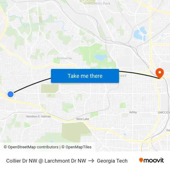Collier Dr NW @ Larchmont Dr NW to Georgia Tech map