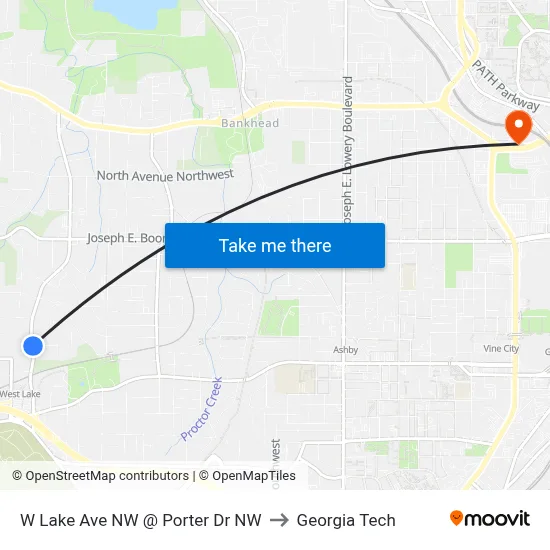 W Lake Ave NW @ Porter Dr NW to Georgia Tech map