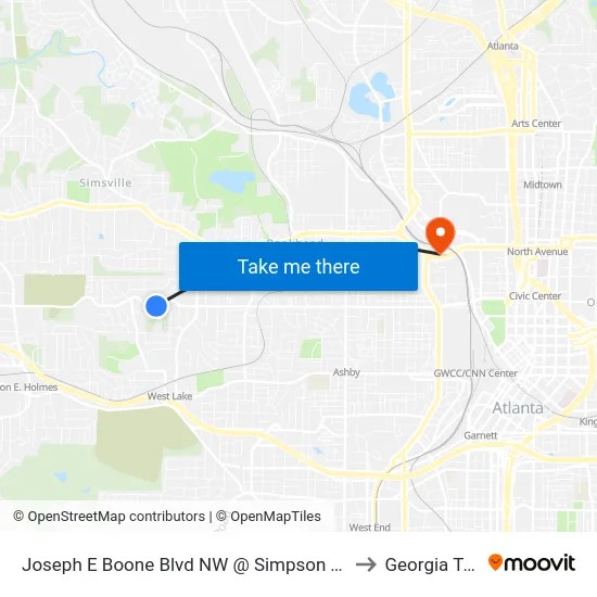 Joseph E Boone Blvd NW @ Simpson Ter NW to Georgia Tech map