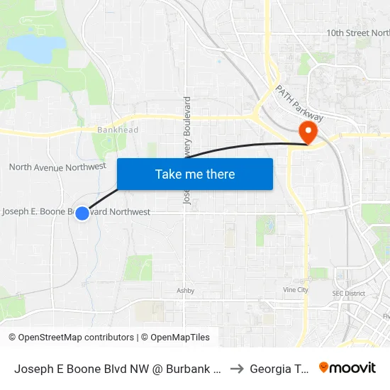 Joseph E Boone Blvd NW @ Burbank Dr NW to Georgia Tech map