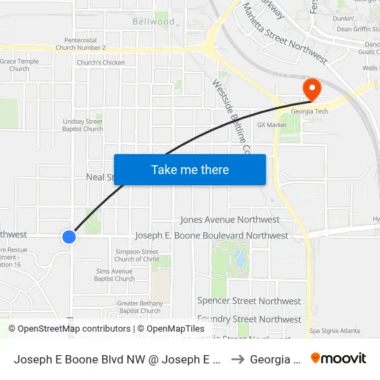 Joseph E Boone Blvd NW @ Joseph E Lowery Blvd to Georgia Tech map