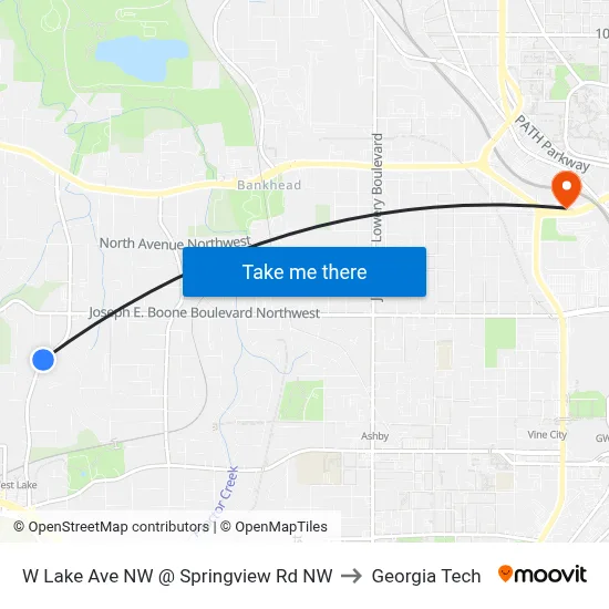 W Lake Ave NW @ Springview Rd NW to Georgia Tech map