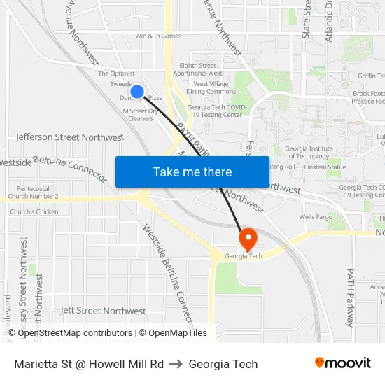 Marietta St @ Howell Mill Rd to Georgia Tech map