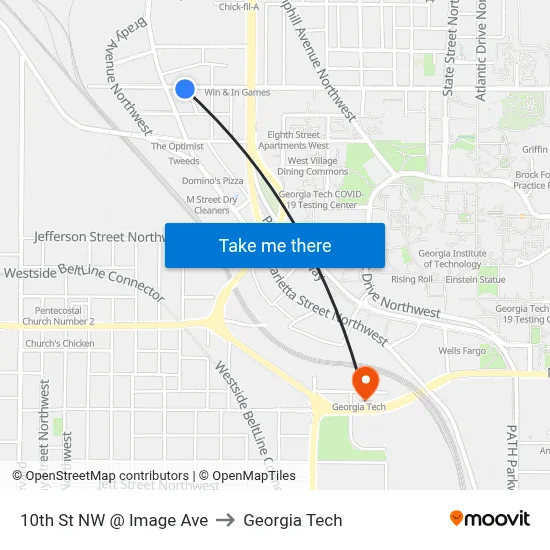 10th St NW @ Image Ave to Georgia Tech map