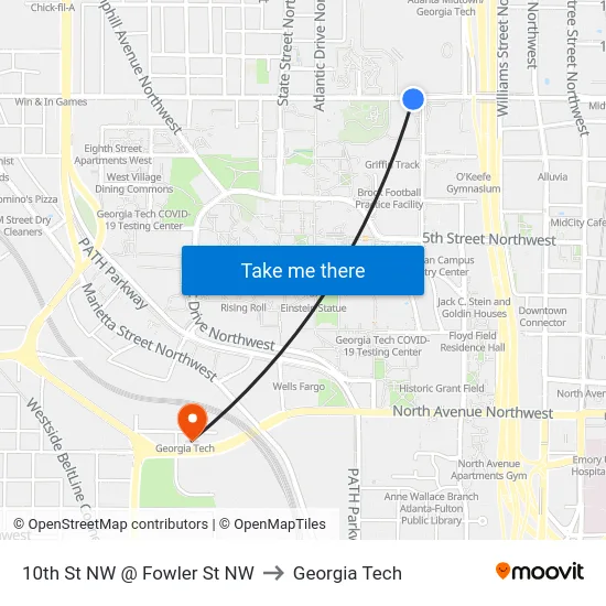 10th St NW @ Fowler St NW to Georgia Tech map