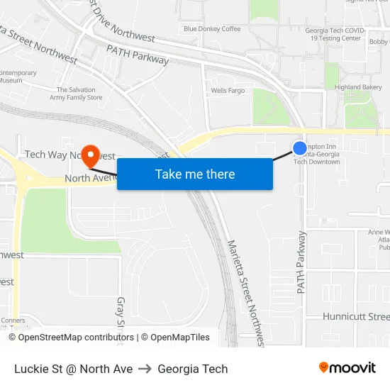 Luckie St @ North Ave to Georgia Tech map