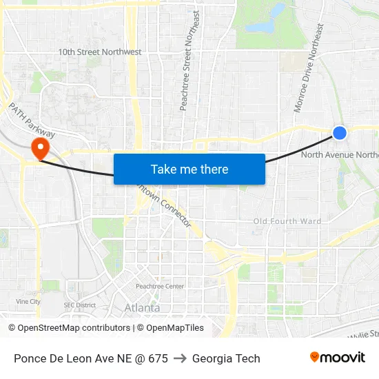 Ponce De Leon Ave NE @ 675 to Georgia Tech map