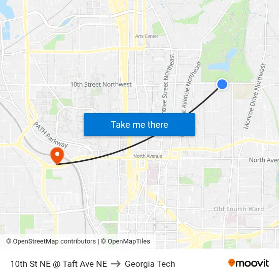 10th St NE @ Taft Ave NE to Georgia Tech map