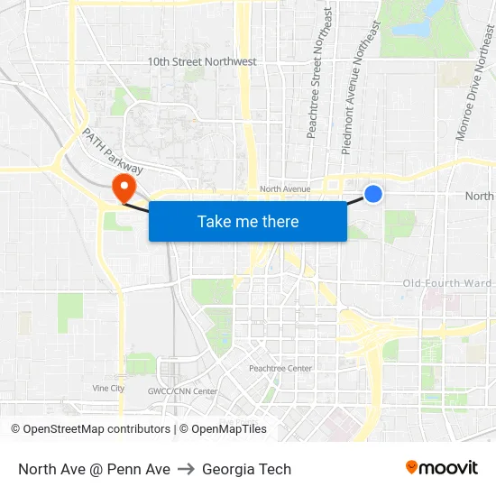 North Ave @ Penn Ave to Georgia Tech map